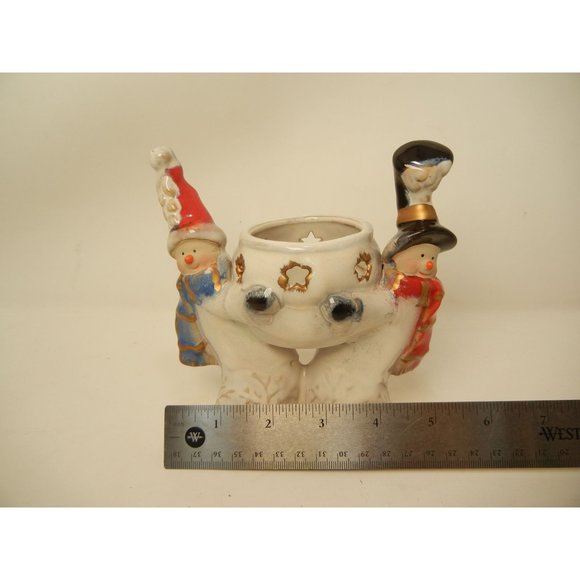 Holiday snowmen votive candle holder, 2 snowmen holding votive, luminary 6" X 5 - Picture 3 of 10